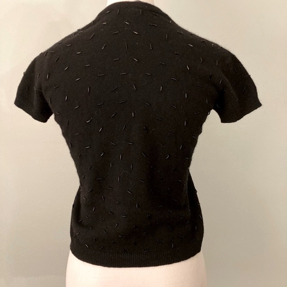 BURBERRY Beaded Short Sleeve Black Wool Sweater Size Small Petite - Picture 2 of 7